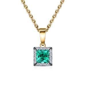 Золотая подвеска с бриллиантами выращенными и изумрудами выращенными