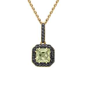 Золотая подвеска с бриллиантами чёрными природными и кварцами природными