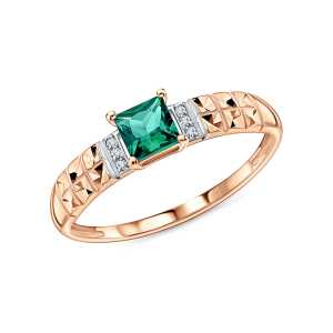 Золотое кольцо с бриллиантами природными и изумрудами выращенными