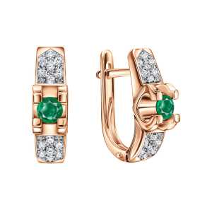 Золотые серьги с бриллиантами природными и изумрудами природными