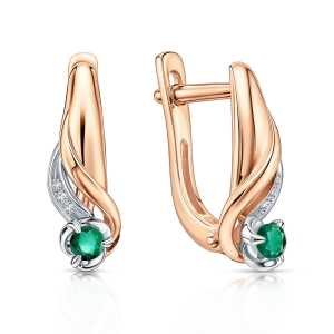 Золотые серьги с бриллиантами природными и изумрудами природными