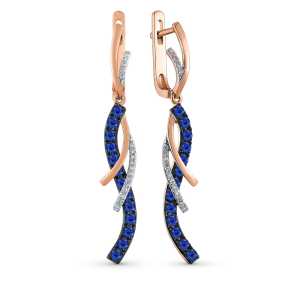 Золотые серьги с бриллиантами природными и сапфирами природными