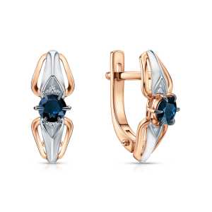 Золотые серьги с бриллиантами природными и сапфирами природными