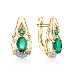 Золотые серьги с бриллиантами природными и изумрудами природными