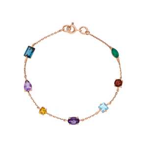 Золотой браслет с природными цитринами, гранатами, топазами, зелеными агатами и аметистами