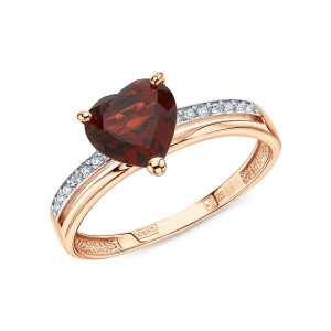 Золотое кольцо с бриллиантами природными и гранатами природными