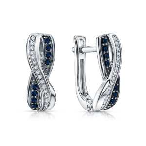 Золотые серьги с бриллиантами природными и сапфирами природными