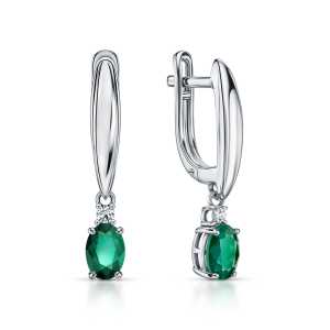 Золотые серьги с бриллиантами природными и изумрудами природными